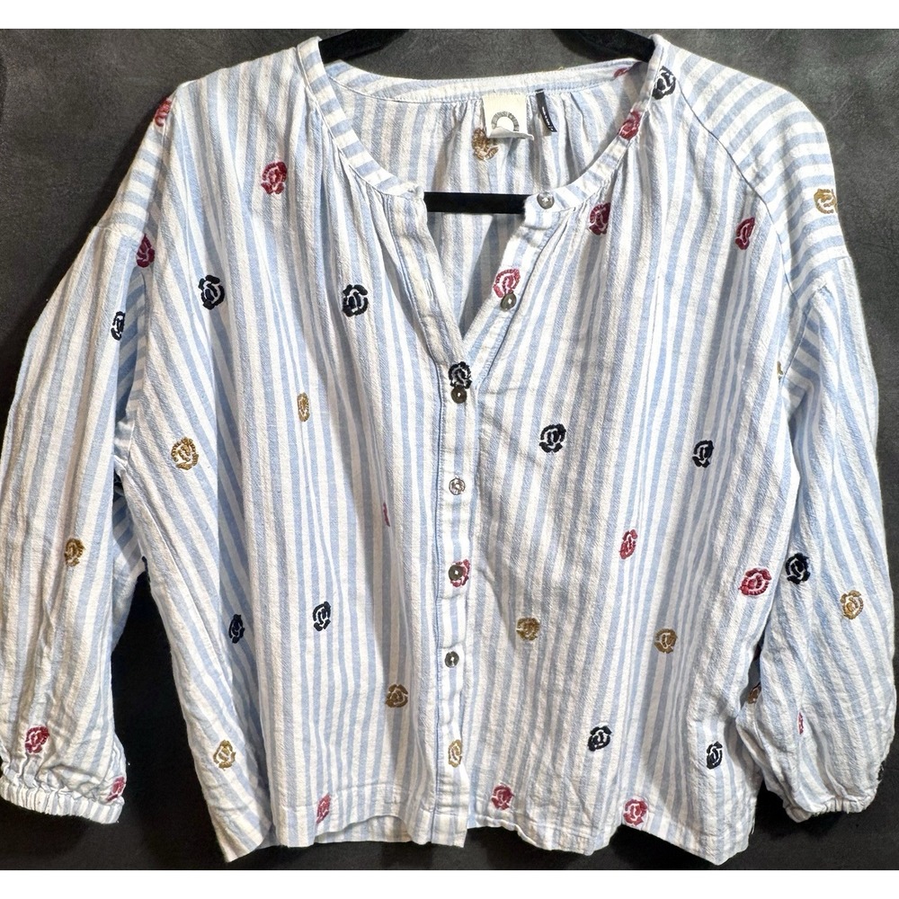 Akemi + Kin Adela Button Down Shirt Womens Small Cotton Linen Anthropologie